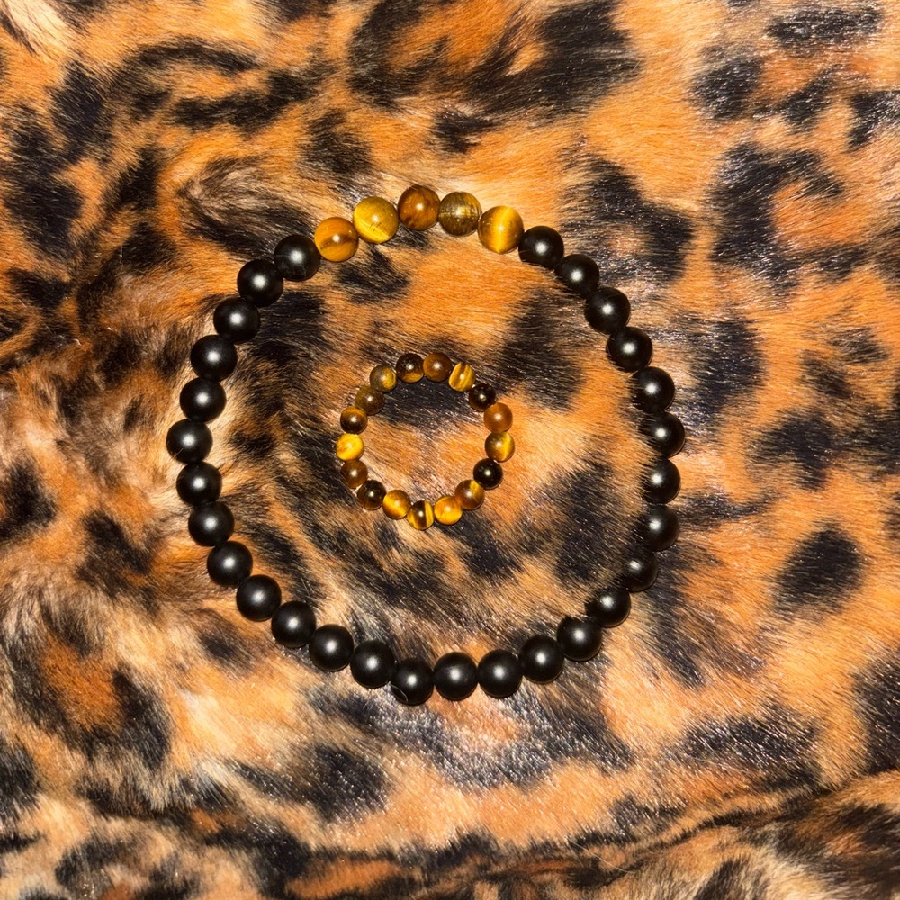 Tiger's Eye beaded bracelet and ring set
